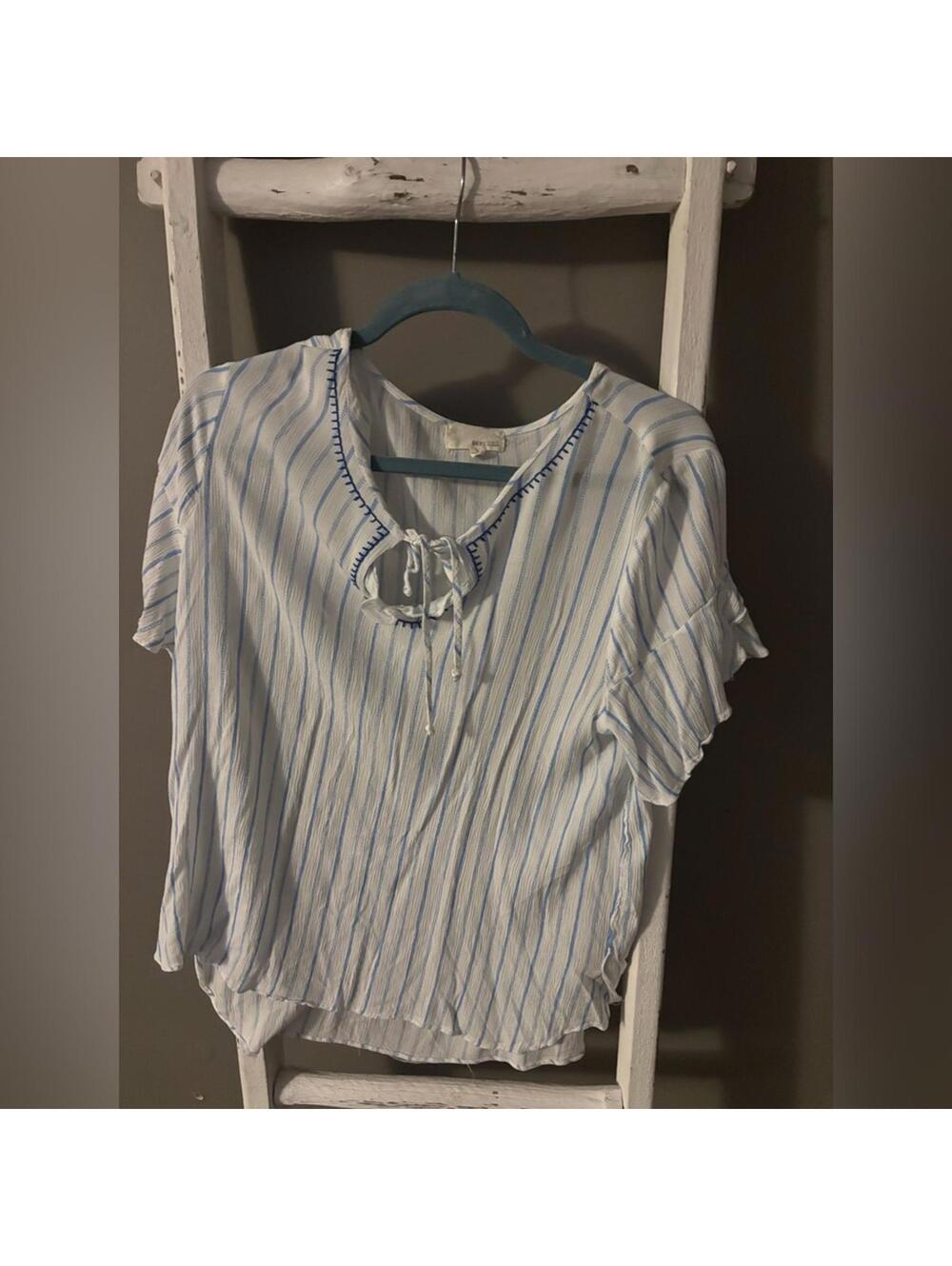 Blue and White Striped Women's Top